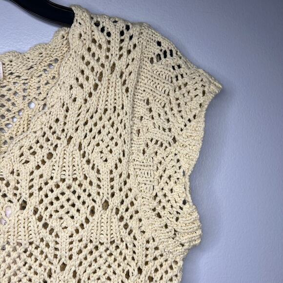 NWT Elan Crochet Open Knit Top Cap Sleeve Butter Yellow Cottage Festival Boho Lg - Picture 5 of 10